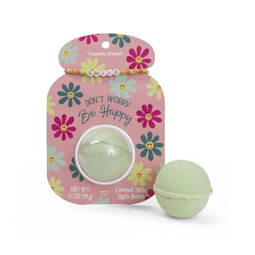 CAIT + CO "Don't Worry, Be Happy Bath Bomb & Friendship �u���X���b�g �M�t�g�Z�b�g �R�R�i�b�c�~���N�̍��� �O���[���o�X�t�B�Y�� (3.5�I���X) �r�[�Y�X�}�C���u���X���b�g - �e�B�[���⏗���ւ̍�