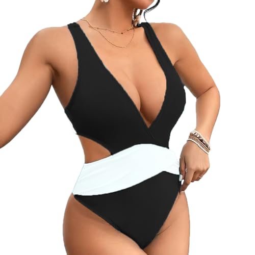 Women's One Piece Cut Out Bathing Suit Sexy Deep V Neck Cross Back Tie Ruched Swimsuit3