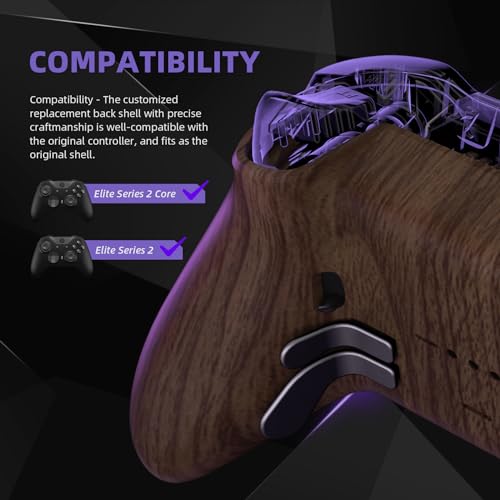 Image of eXtremeRate Replacement Bottom Shell Case for Xbox Elite Series 2 Controller, Wood Grain Back Housing Shell Cover for Xbox Elite Series 2 Core Wireless Controller Model 1797