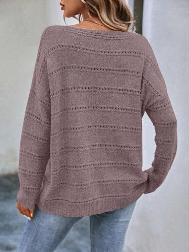 Image of Women's Sweater Soft Boat Neck Long Sleeve Oversized Sweaters Crochet Pullover Knit Tops