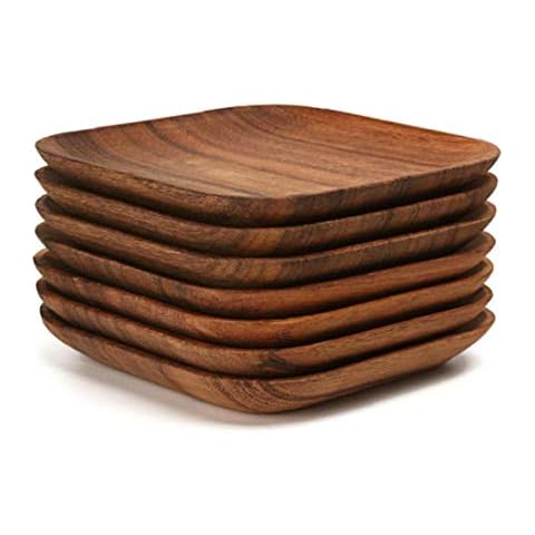 Angoter 2ST Platz Platte aus Holz Premium-Akazienholz Kuchenteller Geschirr Dessert Serviertablett Holz Sushi Teller Geschirr Geschirr Cover