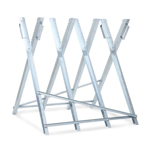 Eikuavons Caballete de madera plegable galvanizado, estable de acero con 4 soportes de dientes, soporta hasta 150 kg, caballete de madera plegable como ayuda de sierra para motosierras, adecuado para