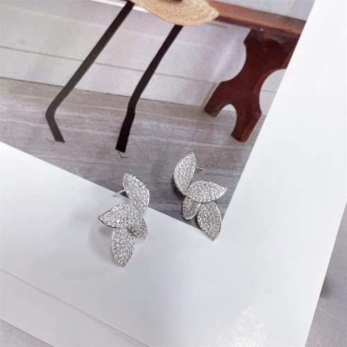 Luxury Leaf Flower Cubic Zirconia Crystal Statement Stud Earrings for Women Dainty 925 Sterling Silver Post Diamond Huggie Studs Small Dangle Drop Fashion Trendy Jewelry Wedding Party Gift2