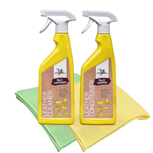 esnado - Limpiador de cuero Bense & Eicke Step 1 y acondicionador de cuero Step 2 + 2 paños de microfibra gratis - Excelente cuidado del cuero para cuero liso
