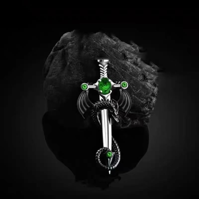 Gothic Sword Dragon Necklace for Men Women,Vintage Dragon Wrapped Sword Cross Pendant Necklace Punk Shiny Zircon Dragon Pendant Necklace Dark Gothic Jewelry3
