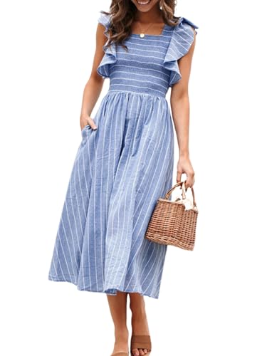 Miessial Womens Summer Dress 2025 Casual Short Sleeve Striped Linen