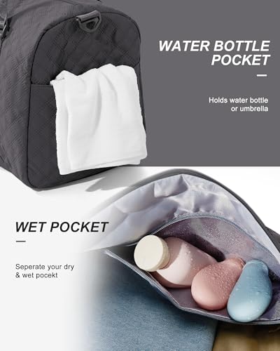 Image of Gym Duffle Bag for Women with Shoe Compartment Waterproof Travel Tote Bags Personal Item Carry On Weekender Overnight Bags with Toiletry Bag Swimming Yoga Bags Hospital Holdalls Black Grey