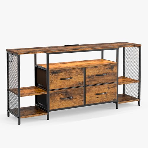 IKIFLY テレビ台 テレビボード 収納チェストロータイプ棚付き 引き出し付き ローボード テレビラックワイドチェスト大容量収納 tv台 可動棚 オープン収納 42 32インチ 55型まで対応 省スペース 北欧 おしゃれ ウォールナット耐荷重50kg幅135×奥行30×高さ63cm (ビンテージ)