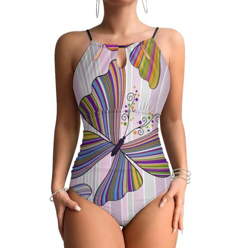 Maillots de bain une pièce femme gainant papillon multicolore pour la plage