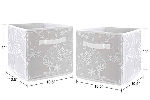 Sweet Jojo Designs Grey Floral Vintage Lace Foldable Fabric Storage Cube Bins Boxes Organizer Toys Kids Baby Childrens - Set Of 2 - Solid Gray Luxurious Elegant Princess Boho Shabby Chic Luxury Flower #TOP2