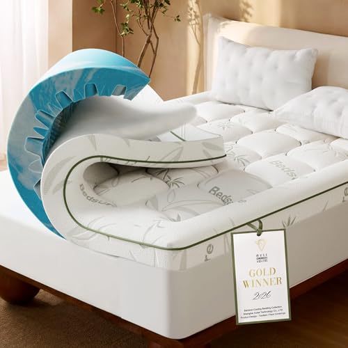 Bedsure 2-in-1 Mattress Topper 5 Inch Memory Foam Mattress Topper Queen 3 Inch Memory Foam + 2 Inch Viscose Made from Bamboo Mattress Topper Pad Cover Flippable Memory Foam with Dual Comfort White