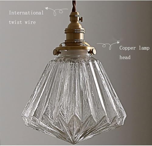 Lampe à suspension en laiton et verre ciselé rétro QTHWB