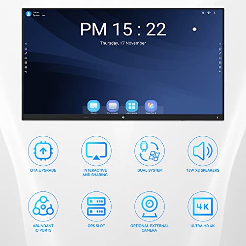 Smart Whiteboard Tiburn Hq Board 75" R2, 4K Uhd Interactive Board, All-In-One Computer For Office And Classroom With An 8‑Core Cpu & Open App Ecosystem（Smart Board+ Movable Stand+Wall Mounting） #TOP1