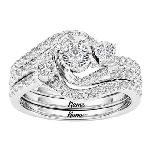 Sterling Silver 4.36 CT.TW. Moissanite Bridal Rings Sets Three-in-one for Her, S925 Silver 3PCS Moissanite Engagement Ring Set for Women, 3-band Wedding Eternity Band for Engagement