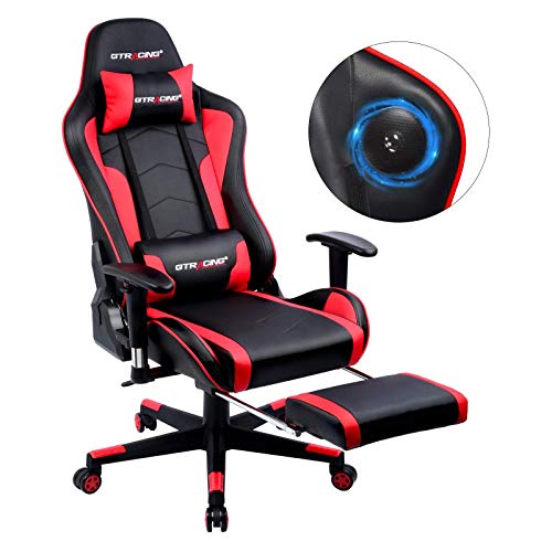 GTRACING Gaming Chair with Footrest and Bluetooth Speakers Music Video Game Chair【Patented Design】 Heavy Duty Ergonomic Computer Office Desk Chair Red