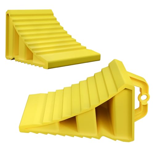 FIVMEN Lot de 2 cales de frein en plastique PP avec poignée - Dessous antidérapant pour remorque, camping-car, voiture, caravane - Jaune - 20 x 11 x 12 cm