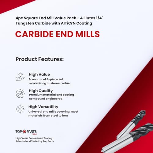 Image of Tungsten Carbide End Mills, 5 Piece High Value Pack, 4 Flute 1 /4 inch Shank, AlTiCrn Coating, Versatile Milling Sets for Professional Machining