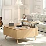 JOINICE 36.2' Lift Top Coffee Table with Storage, Large Square Coffee Tables with Hidden Compartment, Mid Century Modern Center Table for Home Office,Living Room,Oak