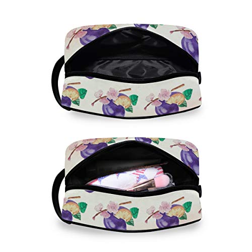 Trousse de Toilette de Voyage pour Homme ou Femme – Aquarelle Prune Imprimée à la Main Cosmétique Maquillage Pochette Organisateur pour Salle de Bain Douche