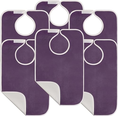 towels 6 pack premium unisex adult bibs for elderly women men, waterproof bib for eating, adjustable and washable (plum)