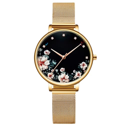 Montre femme fleur RORIOS en acier mesh pour sublimer vos tenues chic et décontractées