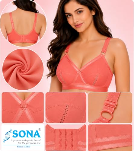 Image of SONA Perfecto Cotton Bra for Woman Full Coverage Non Padded Everyday Wirefree Pack of