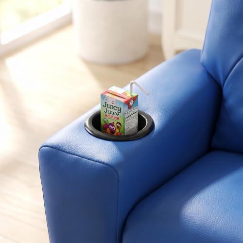 Image of 23 inch PU Leather Recliner Chair with Cup Holder and Recline, Blue