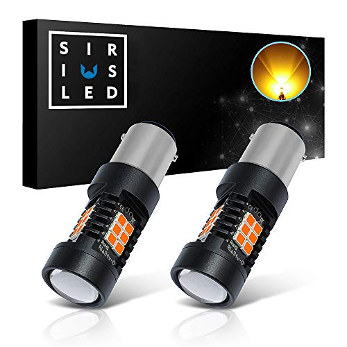 SiriusLED Extremely Bright 35W 2835 Chipset 21 SMD LED Bulbs with Projector for Car Turn Signals Daytime Running DRL Brake Tail Lights Dual Brightness 1157 2057 2357 7528 BAY15D P21/5W Amber Yellow