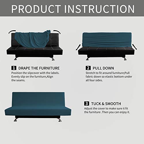 Image of Easy-Going Stretch Large Futon Slipcover Armless Futon Cover Deep Teal | Sofa Bed Furniture Protector Without Armrests with Elastic Bottom for Kids, Soft Jacquard Machine Washable