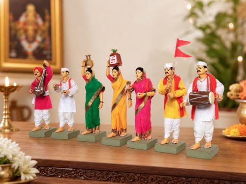 Image of Handmade Terracotta Pandharpur Warkari Set of 7| Premium Finish 6 Inch Clay Figurines for Home Mandir, Golu Display and Gifting