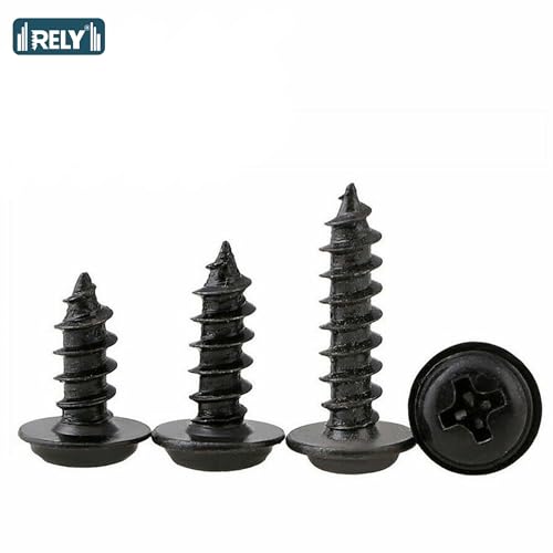 Image of Rely⇒VP INDUSTRIES (Pcs-25) No.4x5.5 mm Pan Head Combination Phillips-Slotted Self-Tapping Screw - Black Zinc, High-Tensile for Wood, Metal, Furniture & DIY Applications