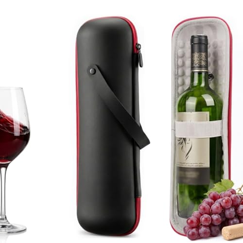 Junverelle Single Bottle Wine Travel Case - Hard Shell Protective Carrier for Champagne & Wine Insulated Portable Bag for Travel Picnics Beach & BYOB - Black