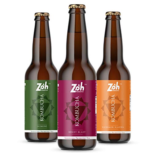 Image of Zoh Probiotics Kombucha-(Pack Of 3) Jasmine,Berry&Kashmiri Kahwa Kombucha. Low Sugar,Vegan,&With Gut Healing Active Cultures.,330 Milligrams, Green Tea