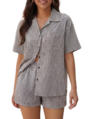 Image of GRECIILOOKS Co-ord Set for Women Stylish Striped | Night Suit for Womens | Textured Pattern Pyjama Set for Women's Travel Beach & Holiday Look | Night Dress for Woman