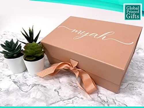 GPG Luxury Personalised Gift Box | Perfect for Occasions with Colour Options | A4/A5 - Rose Gold, Black, White with Grosgrain Ribbon & Magnetic Lid | Strong and Sturdy Elegant Boxes, Font K