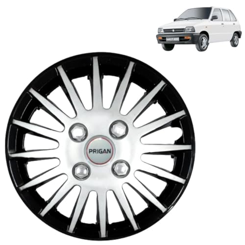Image of Prigan Maruti 800 Black Silver Wheel Cover 12 inch for -Maruti 800 (Set of 4 Pcs) (Press Fitting) Model- Camry DC 12