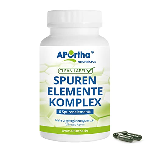 APOrtha® Spurenelemente-Komplex - 120 vegane Kapseln mit 6 Spurenelemente zur Grundversorgung Mangan, Kupfer, Jod, Selen, Molybdän und Chrom, Natürlicher Füllstoffe Spirulina und Alfalfa, allergenfrei