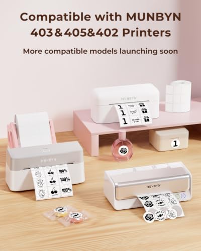 Image of MUNBYN 1 Inch 3-Up Round Thermal Labels, 2400 Stickers /1 Roll | Only Compatible With MUNBYN 403 /405 /402 Thermal Printer, Adhesive Thermal Circle Stickers for Logo, QR Code, Inventory