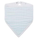 aden + anais Classic Bandana Bib; 100% Cotton Muslin; Soft Absorbent 3 Layers; Adjustable; 8.5'' X 16''; Single; Thistle - Light Blue Stripe
