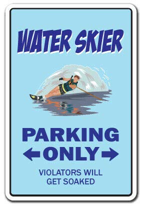Lustiges Aluminium-Blechschild, Wasserskifahrer, Parken, Skifahren, Wasserskifahrer, Boot, Wellenläufer, Skier, Bootsfahrer, Wandkunst, Poster, niedlicher Hof, Outdoor, Haus, Garten, Dekoration
