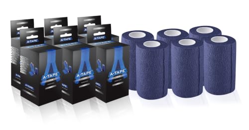 Image of A-Tape Cohesive Bandage Wrap 10cm x 4.5m, Self Adhesive Crepe Bandage| Athletic Sports Tape for Wrist, Ankle & Knee Support | Breathable, First Aid & Veterinary Wrap (Pack of 4, Navy Blue) | Cohesive Bandage