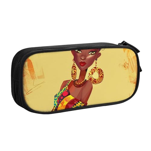 kkvhhyuo Traditional African Girl Painting Print Large Capacity Pencil Case, Stationery Organizer Pencil Pouch Office Makeup Bag Portable Pen Bag for Boys Girls, Black