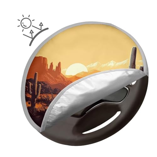 Image of Cactus Sunset Steering Wheel Cover Sunshade Sun Shade for UV Protection Easy Installation Auto Interior Protector Reflect UV Sun and Heat and Protect Your Car