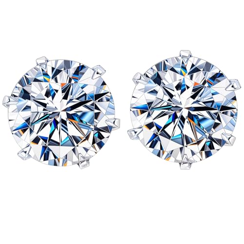 Image of HIGHSPARK 925 Silver Solitaire Stud Earrings | 92.5 Sterling Silver & Round Brilliant Cubic Zirconia Tops for Men Women