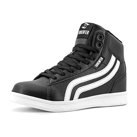 Sosenfer Women's Wedge Heel Trainers High Top Sneaker Fashionable Ankle Trainer Lace Up Walking Shoes for Women Black 4 Cover