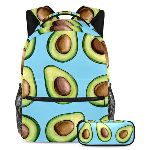 Cartables de grande capacité étudiants avec trousse scolaire motif avocat bleu