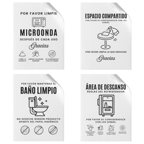 Andaz Press 4 Pack 4x5 Spanish Bathroom and Kitchen Rules Sign Break Room...