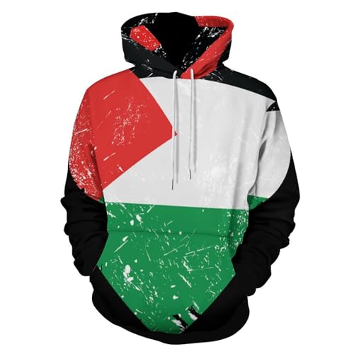 WAFICAC Sweat-Shirt à col Ras du Cou avec Poche Kangourou et Drapeau rétro en Forme de cœur de l'État de Palestine