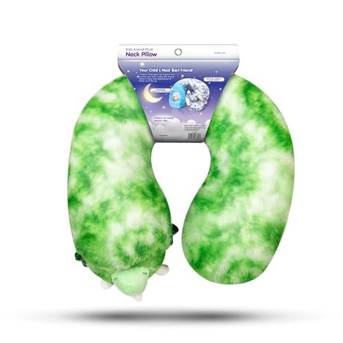 Image of Cloudz Kids Super Soft N' Cuddly Animal Airplane Travel Neck Pillow! Keep Children Comfy and Supported with a Buddy While Traveling or just Resting at Home - Green Dino