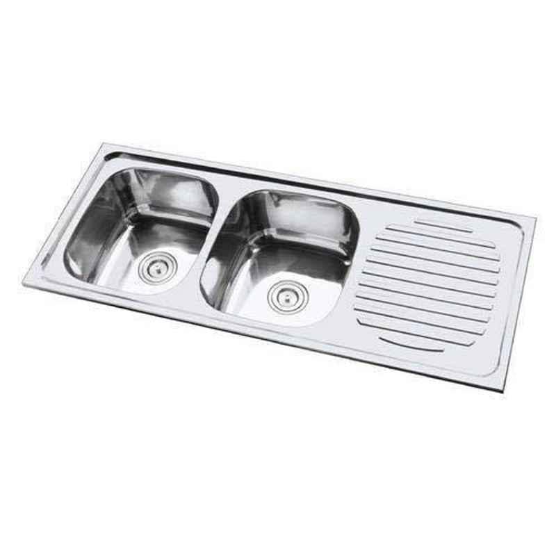 Image of CROCODILE 304 Grade Stainless Steel Double Bowl Kitchen Sink (54 inch x 18 inch x 8 inch Double Bowl + Drainboard, Glossy)